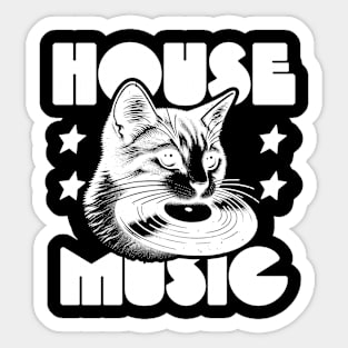 HOUSE MUSIC  - Cat Bites Vinyl (White) Sticker